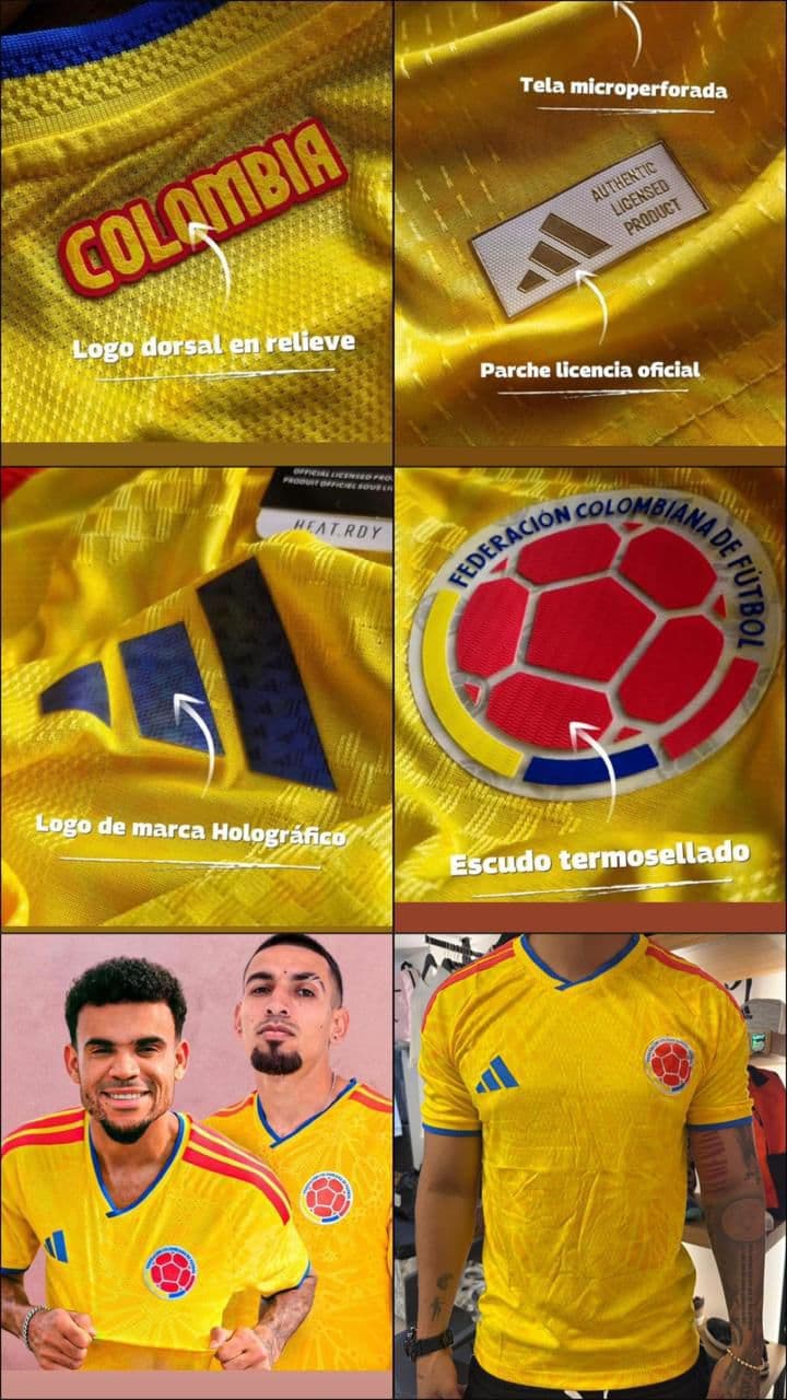Camiseta oficial Selección Colombia Mundial 2026 — Adidas AEROREADY con diseño mariposas García Márquez, disponible al por mayor en Kikluxe