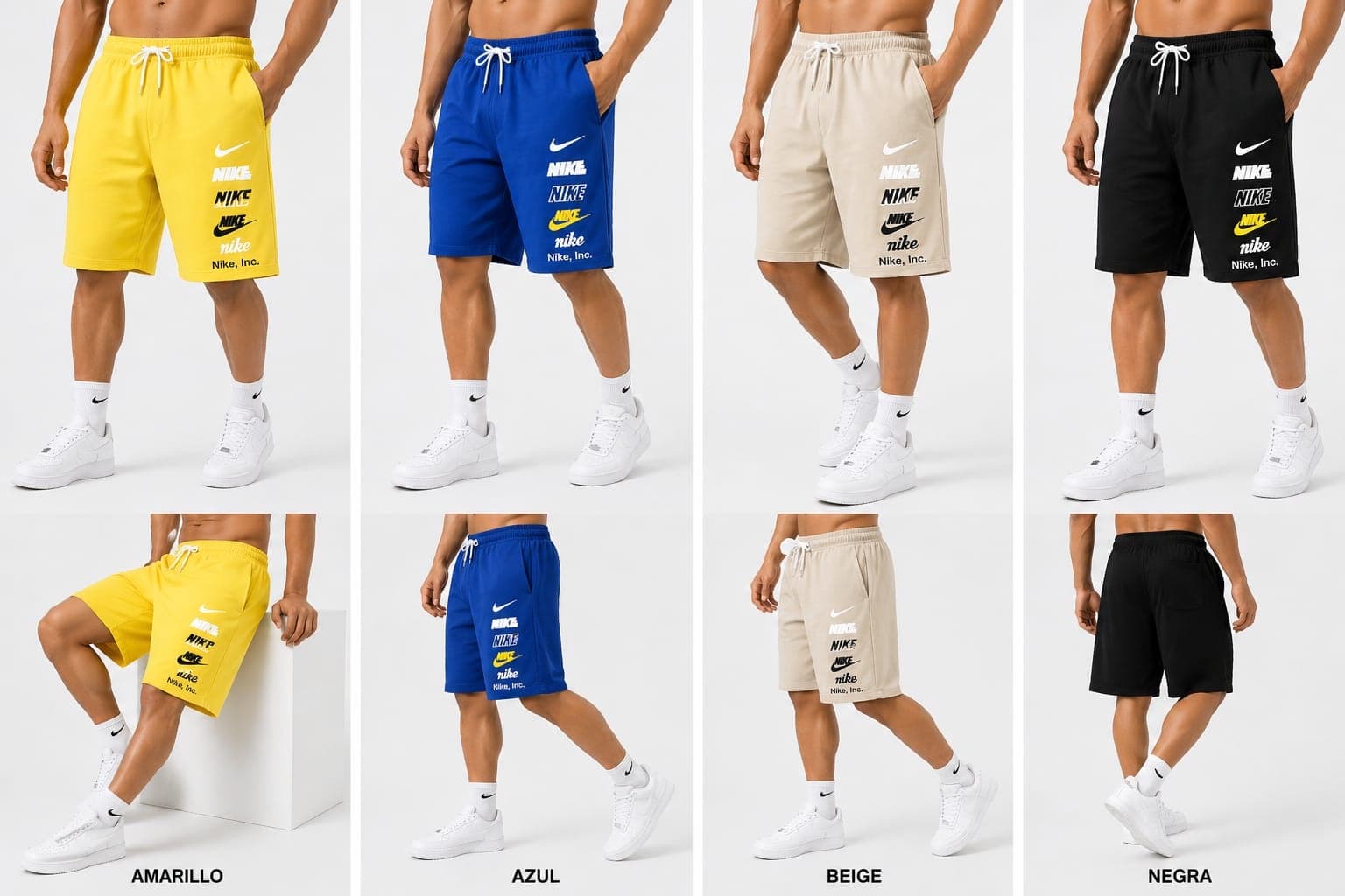 Pantalonetas Nike caballero vista frontal — logotipo Swoosh bordado, bolsillos laterales con cierre