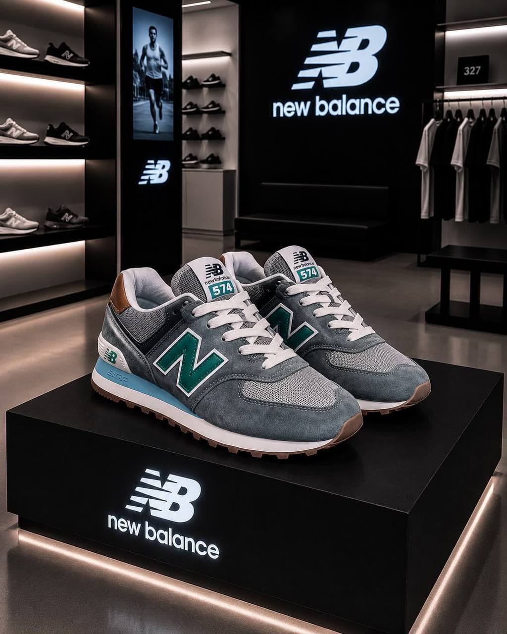 New Balance 574 gris con N verde al por mayor Colombia 2026 — triple AAA desde $118.000 COP, Kikluxe mayorista Medellín Bogotá Cali envíos sin mínimo dropshipping